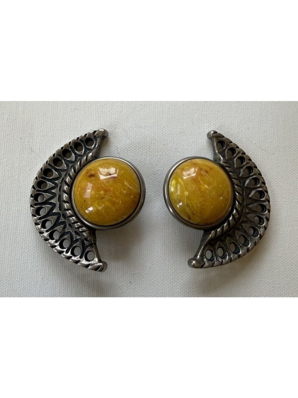 Vintage 80's Lucite Crescent Moon Yellow Lucite Dome Clip On